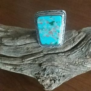 Turquoise Zircon & Antique Silver Ring Size 8